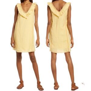 Faherty Ellis Linen Yellow Ruffled Mini Shift Dress XS